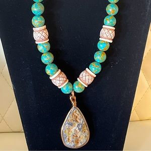 Handmade big elegant neckwear with jasper pendant.
